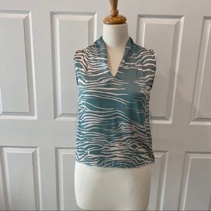 NWT XS OLIVIA GRAYE ZEBRA SATIN SLIT FRONT TOP